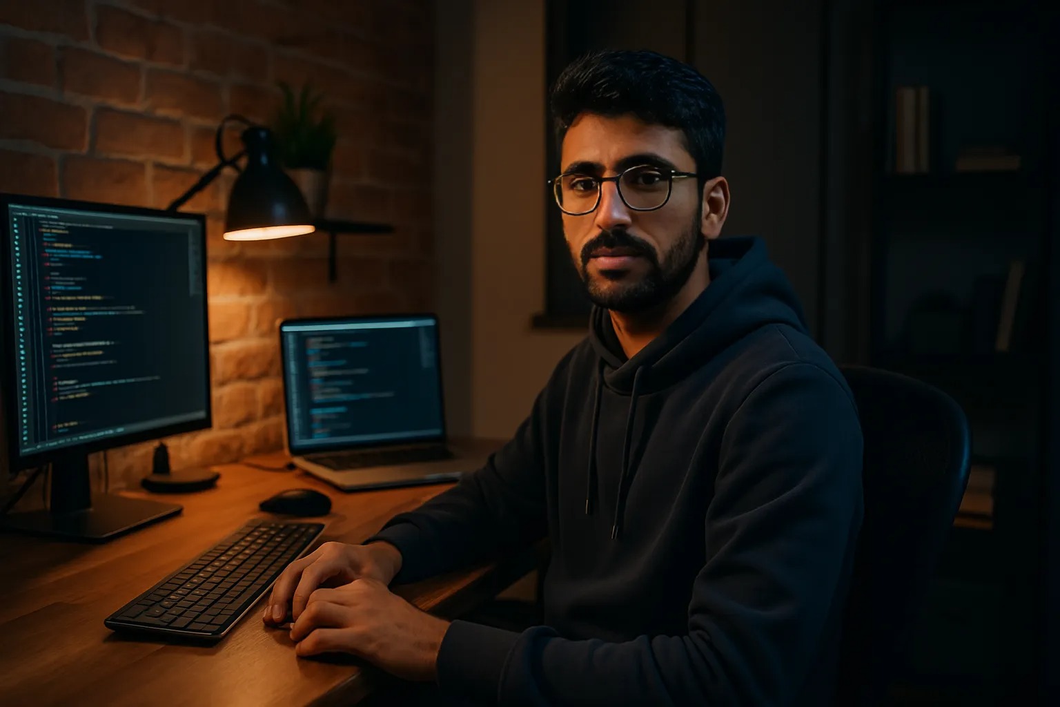 Professional workspace with laptop and AI visualisation
